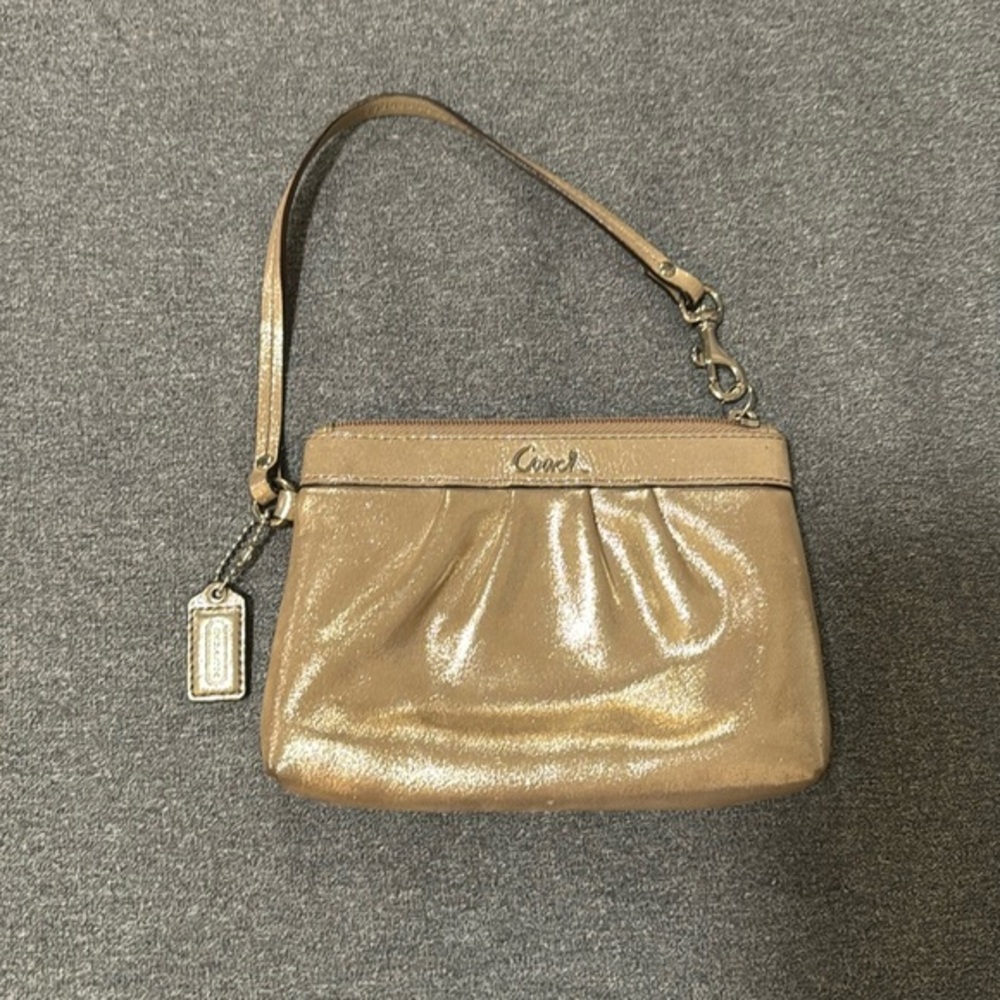Coach gold metallic pouch wristlet clutch wallet